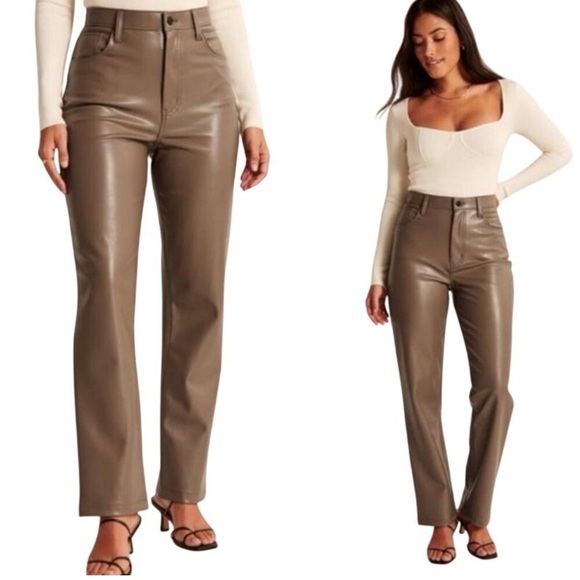 nWt!Abercrombie 90’s Straight Leg Faux Leather Pants taupe